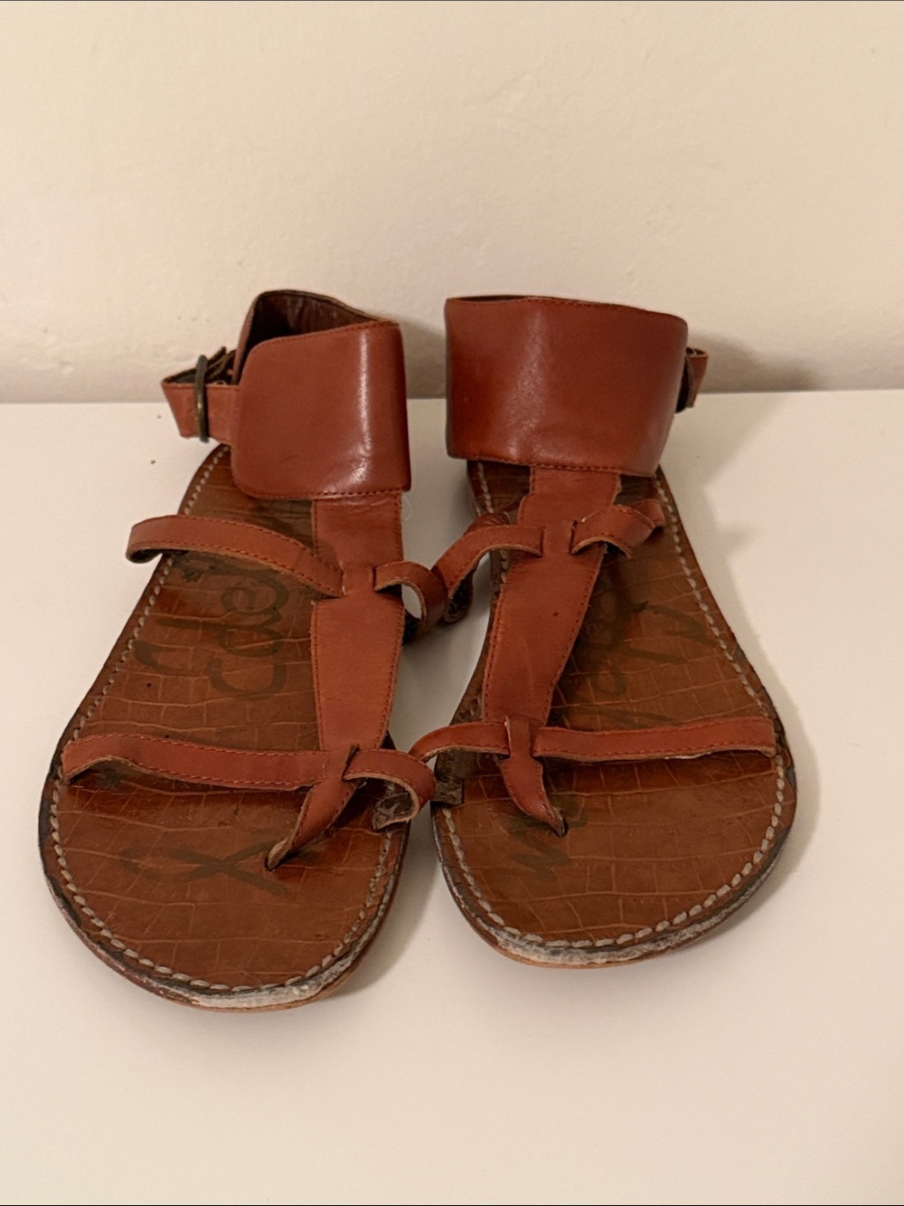 Women's Sam Edelman Brown Leather Ankle-Strap Toe-Loop Sandals - 8.5 see photos